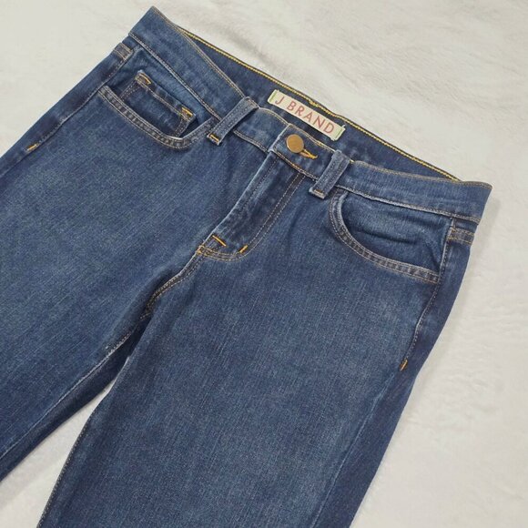 Anthropologie ✦ J Brand Flared Jeans ✦ Dark Blue Wash Denim Tailored Fit Sz 25 - Picture 5 of 12